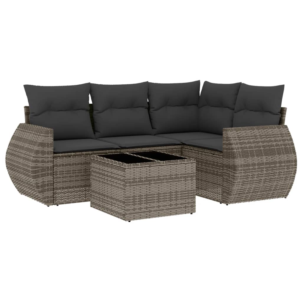 Set Divano da Giardino 5 pz con Cuscini-Sofa da Giardino-Divanetto da esterno Grigio in Polyrattan 936006