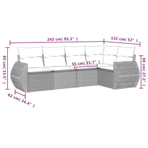 Set Divano da Giardino 5 pz con Cuscini Grigio in Polyrattan 3221329