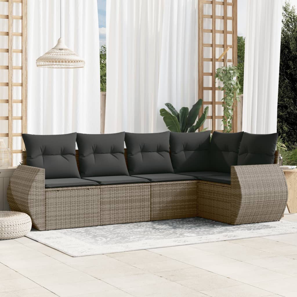 Set Divano da Giardino 5 pz con Cuscini Grigio in Polyrattan 3221329