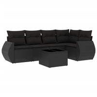 Set Divano da Giardino 6 pz con Cuscini Nero in Polyrattan