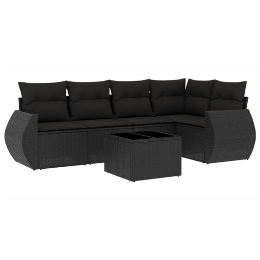 Set Divano da Giardino 6 pz con Cuscini Nero in Polyrattan
