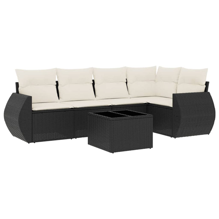Set Divano da Giardino 6 pz con Cuscini Nero in Polyrattan