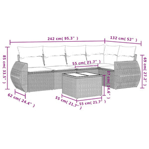 vidaXL Set Divano da Giardino 6pz con Cuscini Grigio Chiaro Polyrattan