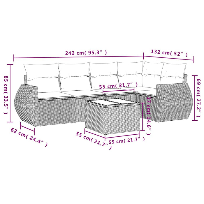 vidaXL Set Divano da Giardino 6pz con Cuscini Grigio Chiaro Polyrattan
