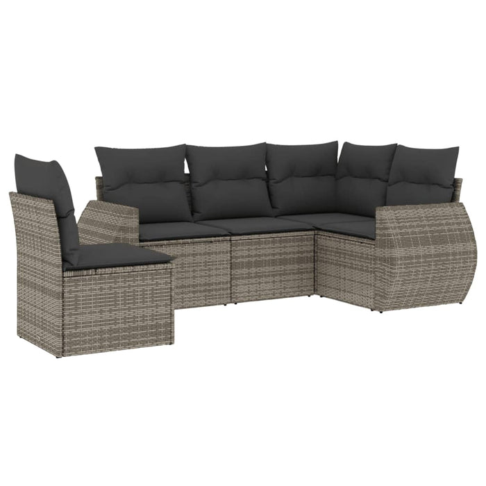 Set Divano da Giardino 5 pz con Cuscini Grigio in Polyrattan 3221369