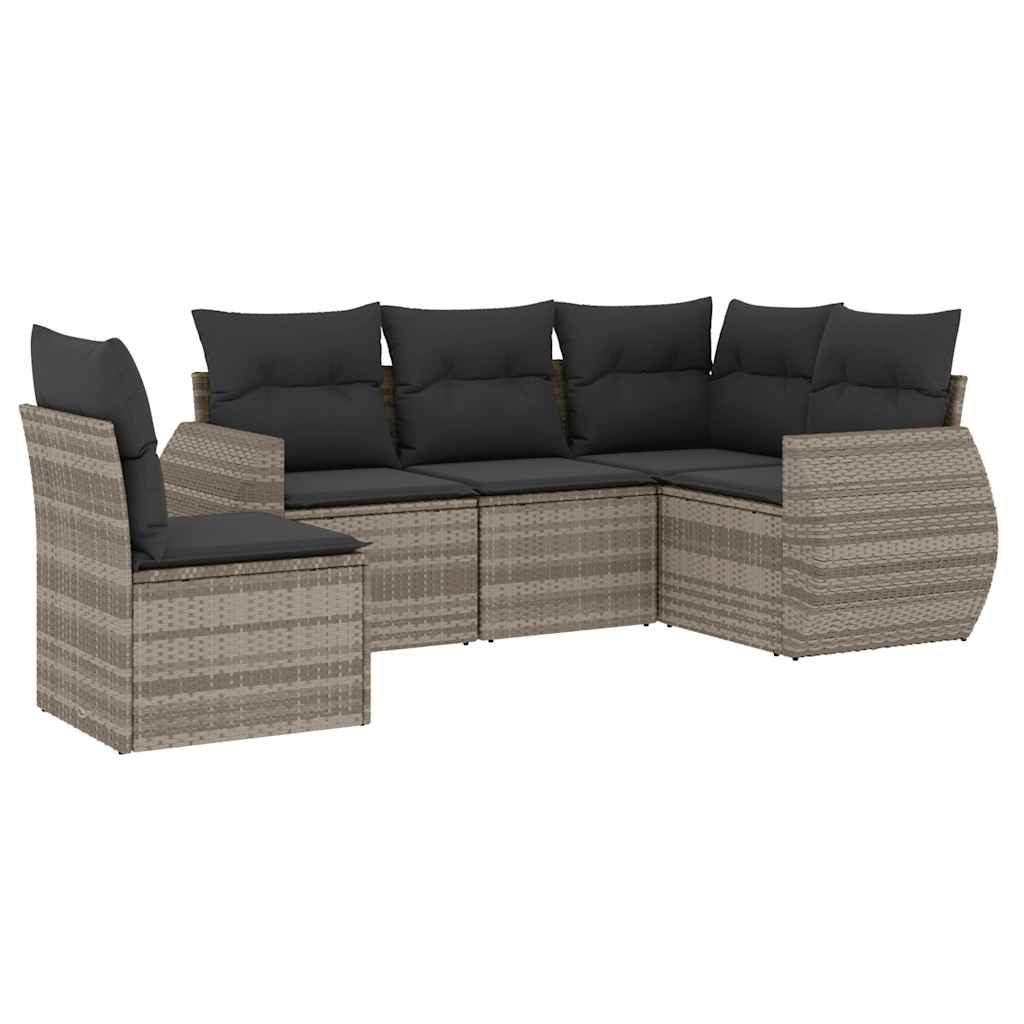 Set Divano da Giardino 5pz con Cuscini Grigio Chiaro Polyrattan 3221371
