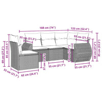 Set Divano da Giardino 5pz con Cuscini Grigio Chiaro Polyrattan 3221371