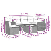 Set Divano da Giardino 6pz con Cuscini Grigio Chiaro Polyrattan
