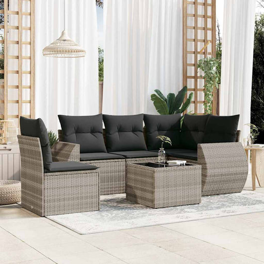 Set Divano da Giardino 6pz con Cuscini Grigio Chiaro Polyrattan
