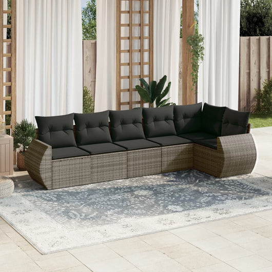 vidaXL Set Divano da Giardino 6 pz con Cuscini Grigio in Polyrattan