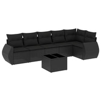 Set Divani da Giardino con Cuscini 7pz Nero Polyrattan