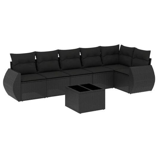 Set Divani da Giardino con Cuscini 7pz Nero Polyrattan