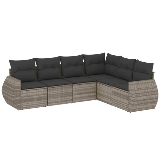 Set Divano da Giardino 6pz con Cuscini Grigio Chiaro Polyrattan