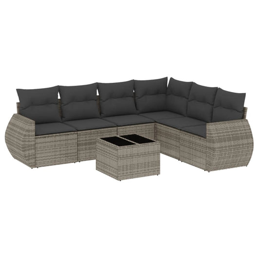 Set Divani da Giardino 7 pz con Cuscini Grigio in Polyrattan