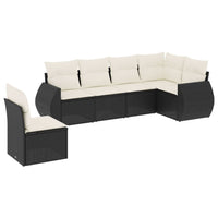 Set Divano da Giardino 6 pz con Cuscini Nero in Polyrattan