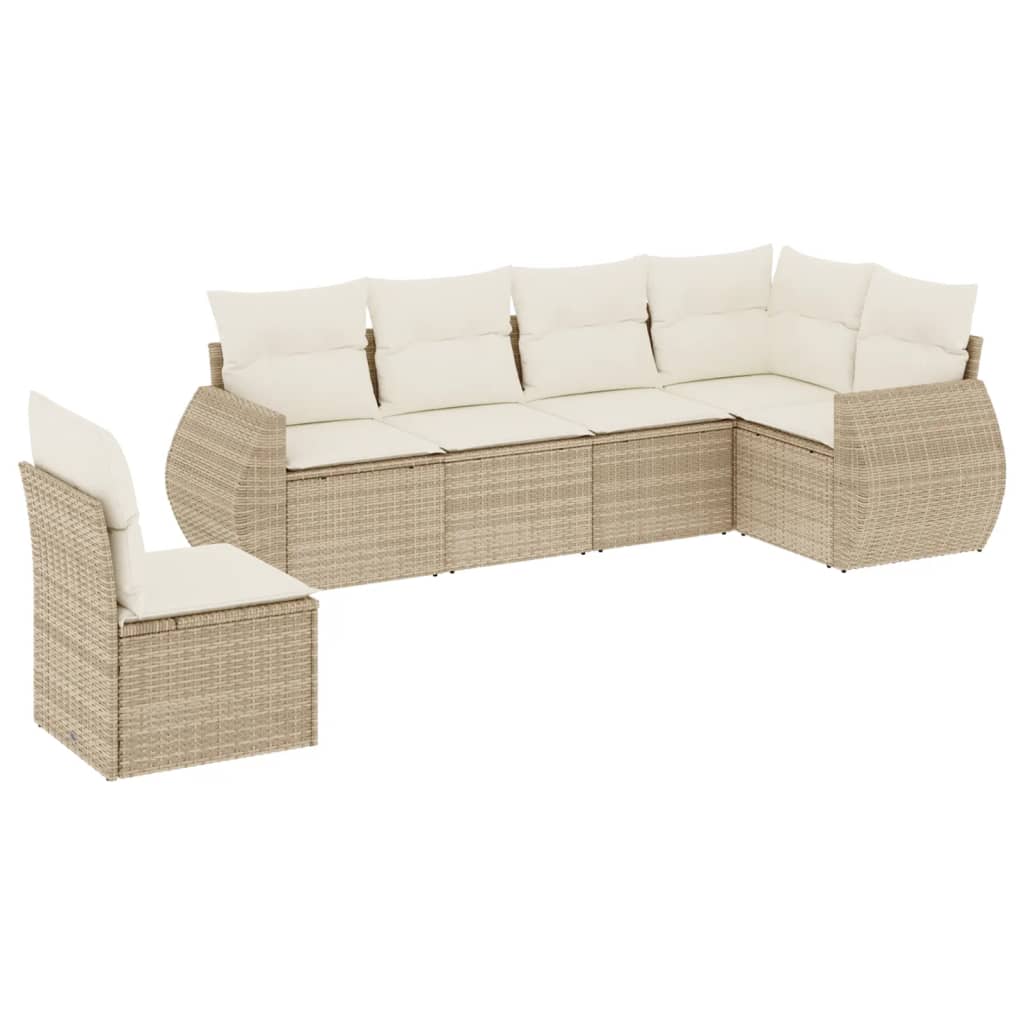 Set Divano da Giardino 6 pz con Cuscini Beige in Polyrattan