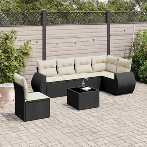 Set Divani da Giardino con Cuscini 7pz Nero Polyrattancod mxl 112686
