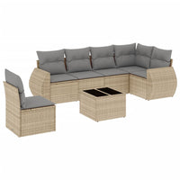 Set Divani da Giardino 7 pz con Cuscini Beige in Polyrattan