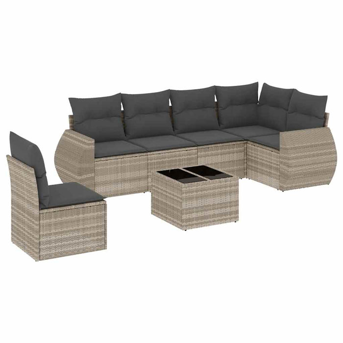 Set Divani da Giardino 7pz con Cuscini Grigio Chiaro Polyrattan 3221441