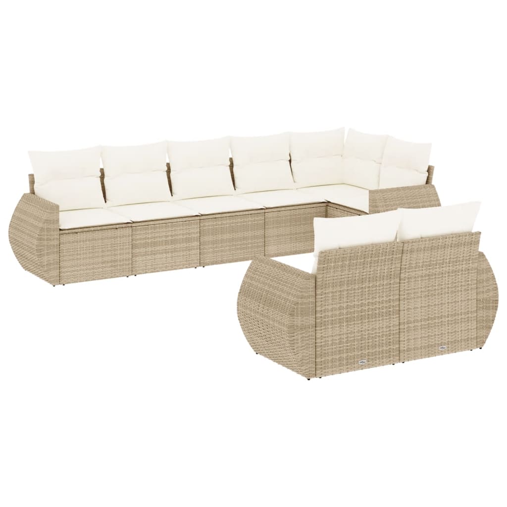 Set Divano da Giardino 8 pz con Cuscini Beige in Polyrattan 3221617
