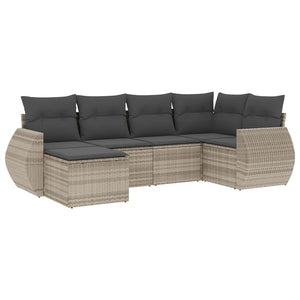 Set Divano da Giardino 6pz con Cuscini Grigio Chiaro Polyrattan