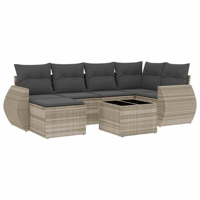 Set Divani da Giardino 7pz con Cuscini Grigio Chiaro Polyrattan