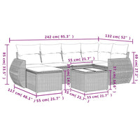 Set Divani da Giardino 7pz con Cuscini Grigio Chiaro Polyrattan