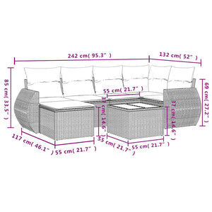 Set Divani da Giardino 7pz con Cuscini Grigio Chiaro Polyrattan