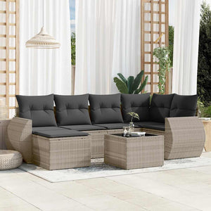 Set Divani da Giardino 7pz con Cuscini Grigio Chiaro Polyrattan