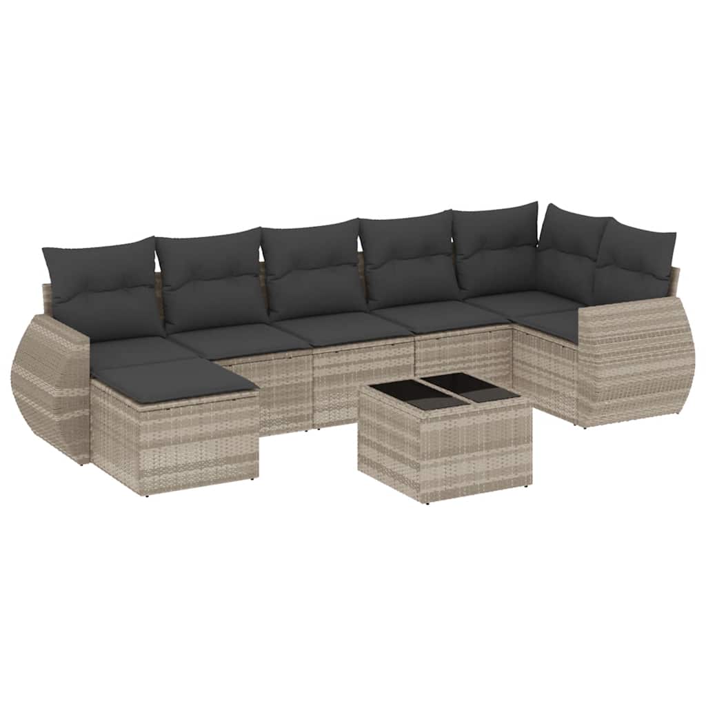 Set Divano da Giardino 8pz con Cuscini Grigio Chiaro Polyrattan 3221691