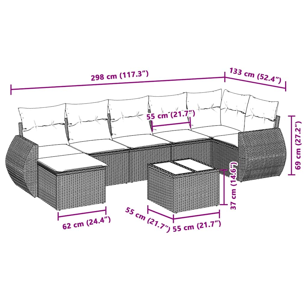 Set Divano da Giardino 8pz con Cuscini Grigio Chiaro Polyrattan 3221691
