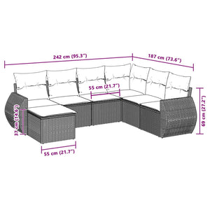 Set Divani da Giardino 7pz con Cuscini Grigio Chiaro Polyrattan