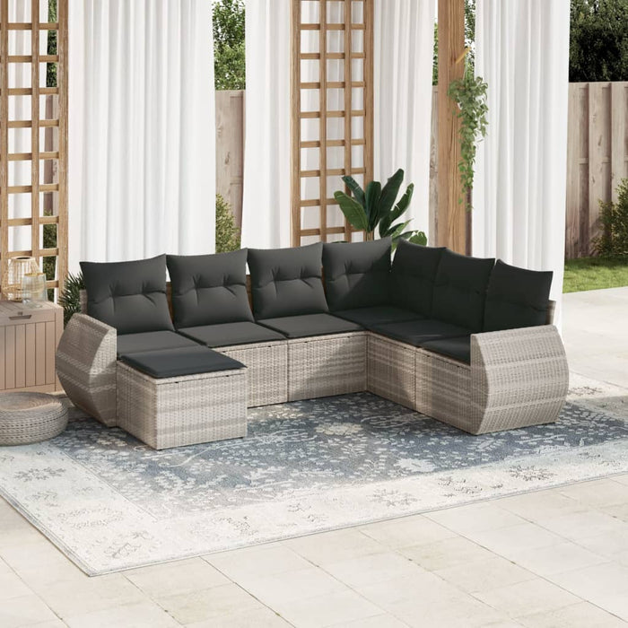 Set Divani da Giardino 7pz con Cuscini Grigio Chiaro Polyrattan