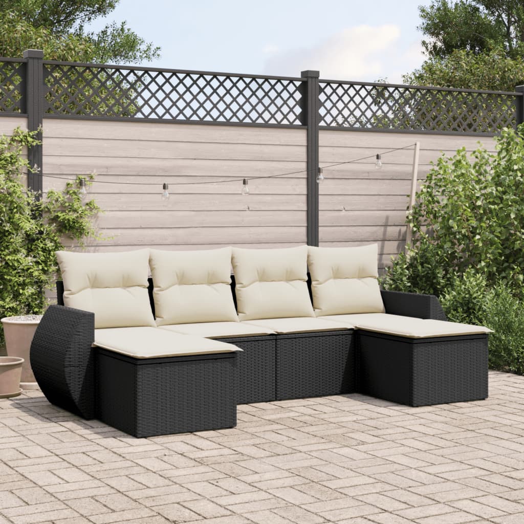 Set Divano da Giardino 6 pz con Cuscini-Sofa da Giardino-Divanetto da esterno Nero in Polyrattan 785925