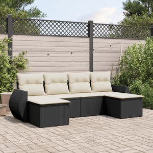 Set Divano da Giardino 6 pz con Cuscini-Sofa da Giardino-Divanetto da esterno Nero in Polyrattan 785925