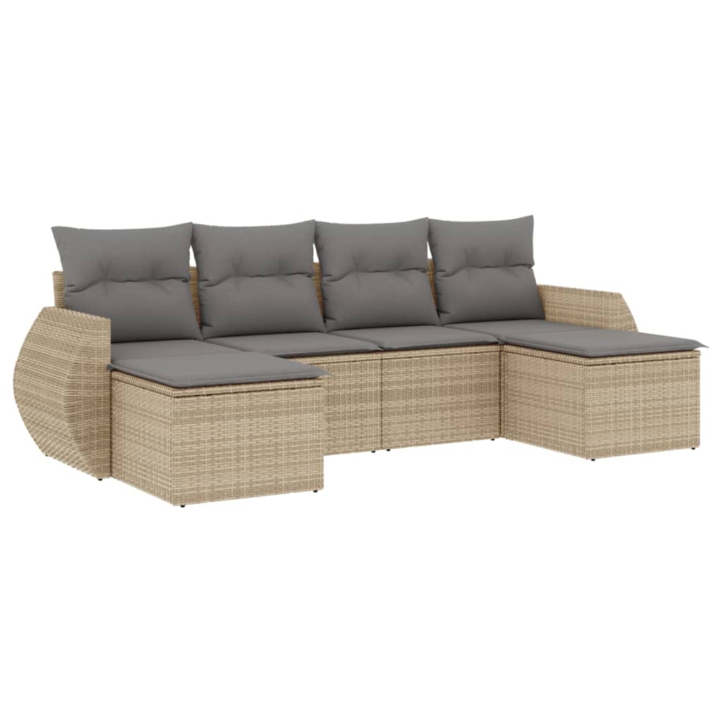 Set Divano da Giardino 6 pz con Cuscini-Sofa da Giardino-Divanetto da esterno Beige in Polyrattan 880992