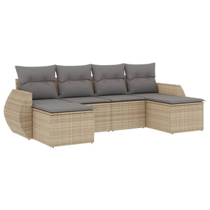 Set Divano da Giardino 6 pz con Cuscini-Sofa da Giardino-Divanetto da esterno Beige in Polyrattan 880992