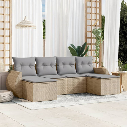 Set Divano da Giardino 6 pz con Cuscini-Sofa da Giardino-Divanetto da esterno Beige in Polyrattan 880992