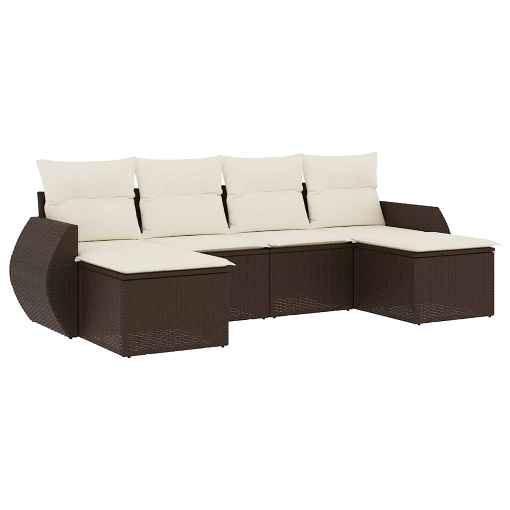 Set Divano da Giardino 6 pz con Cuscini Marrone in Polyrattan