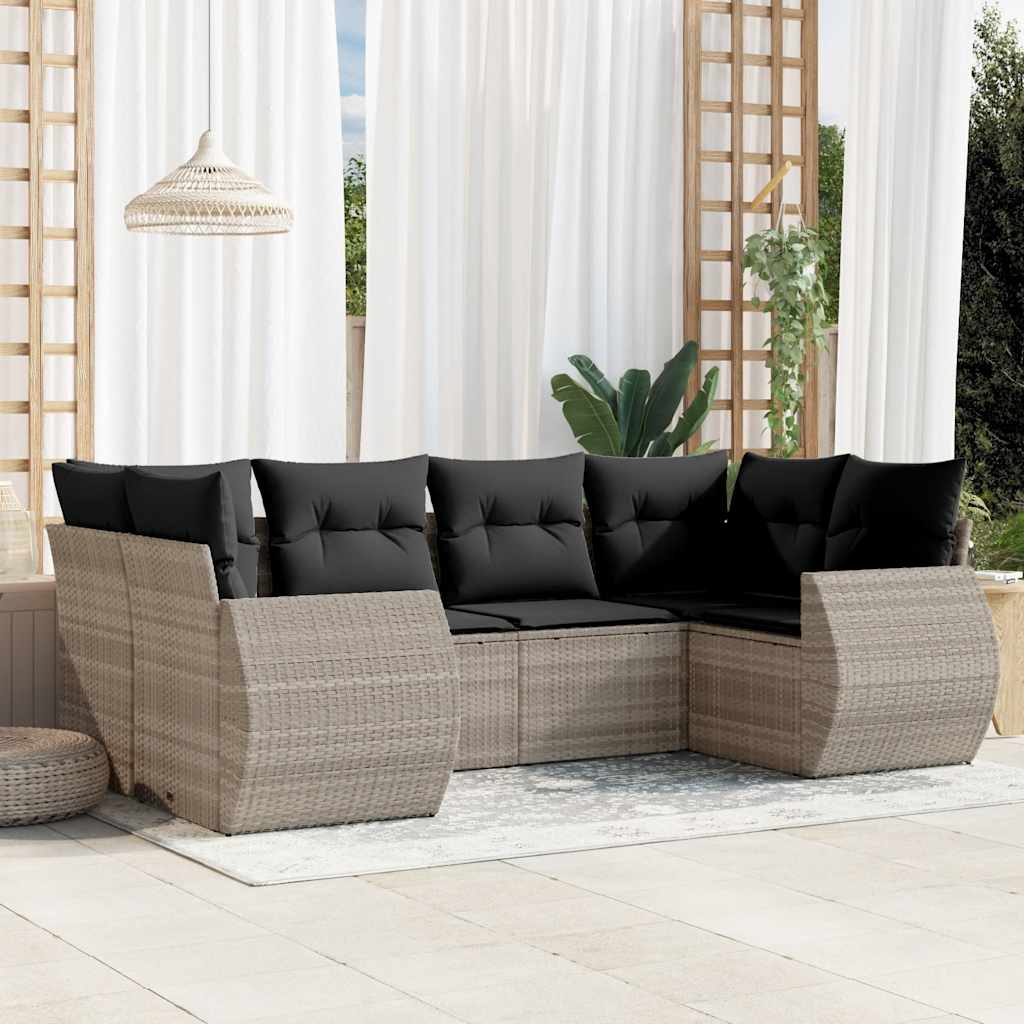 Set Divano da Giardino 6pz con Cuscini Grigio Chiaro Polyrattan
