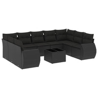 Set Divani da Giardino 10pz con Cuscini in Polyrattan Nero 3221804