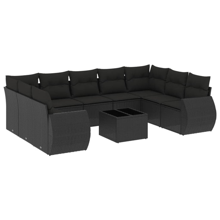 Set Divani da Giardino 10pz con Cuscini in Polyrattan Nero 3221804
