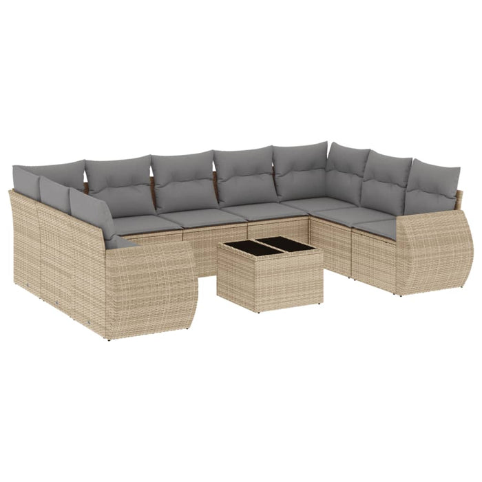 Set Divano da Giardino 10 pz con Cuscini Beige in Polyrattan 3221808