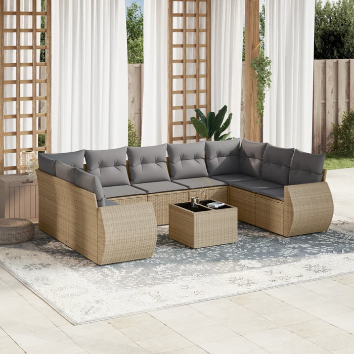 Set Divano da Giardino 10 pz con Cuscini Beige in Polyrattan 3221808