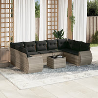 Set Divano Giardino 10 pz con Cuscini Grigio Chiaro Polyrattan