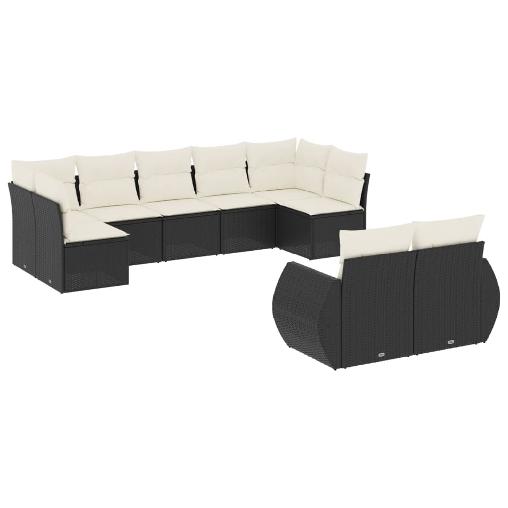 Set Divani da Giardino 9 pz con Cuscini Nero in Polyrattan 3221815