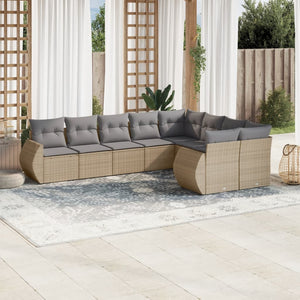 Set Divano da Giardino 9 pz con Cuscini Beige in Polyrattan