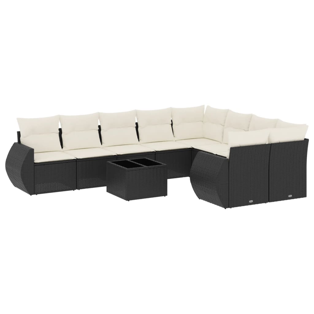 Set Divani da Giardino 10pz con Cuscini in Polyrattan Nero