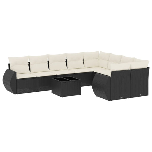 Set Divani da Giardino 10pz con Cuscini in Polyrattan Nero
