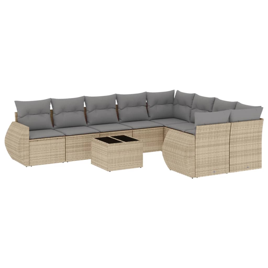 Set Divano da Giardino 10 pz con Cuscini Beige in Polyrattan 3221848